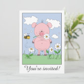 Netter rosa Schwein-Cartoon Einladung (Stehend Vorderseite)