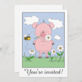 Netter rosa Schwein-Cartoon Einladung (Vorne/Hinten)
