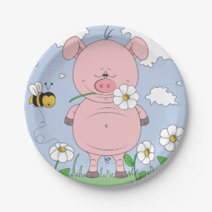 Netter rosa Schwein-Cartoon Pappteller
