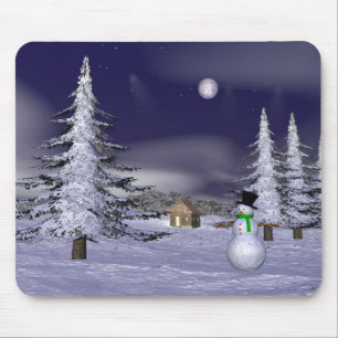 Netter Schneemann in der Nacht Mousepad