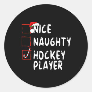 Netter Ungezogener Hockeyspieler Weihnachten Santa Runder Aufkleber
