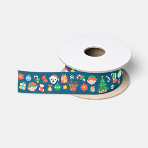 Nettes Weihnachtsmuster auf Blau Satinband
