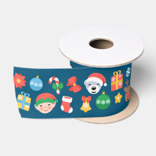 Nettes Weihnachtsmuster auf Blau Satinband