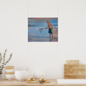 Netzarbeit - Junge mit Net am Strand Poster (Küche)