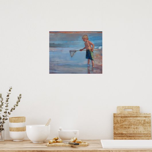 Netzarbeit - Junge mit Net am Strand Poster (Küche)