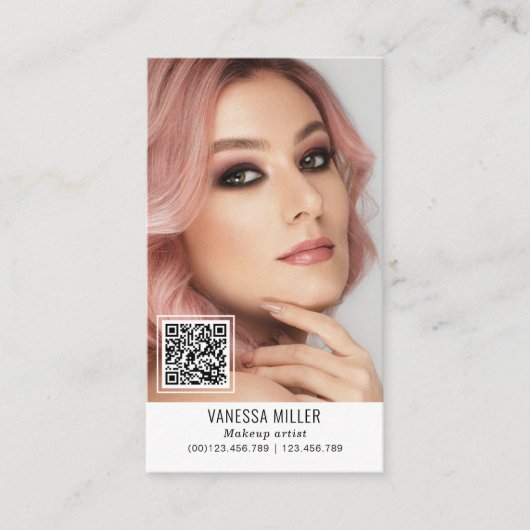 Netzwerk QR Code Make-up Künstler Vertikal Foto Bu Visitenkarte (Vorderseite)