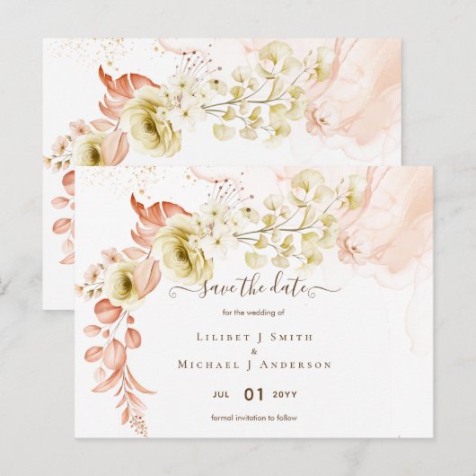NEU! Boho Floral Wedding Rett Dates Postkarte (Vorne/Hinten)