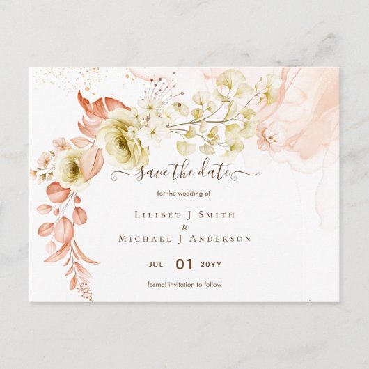 NEU! Boho Floral Wedding Rett Dates Postkarte (Vorderseite)