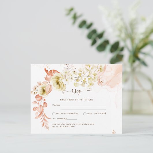 NEU! Boho Floral Wedding Rett Dates Postkarte (Stehend Vorderseite)