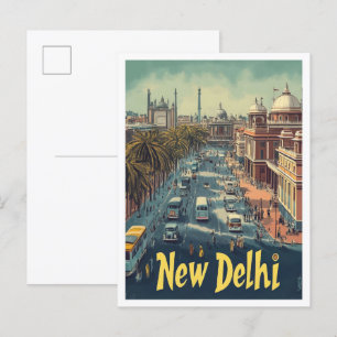 Neu-Delhi Indien Kunst Vintage Reiseillustration Postkarte