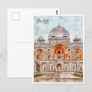 Neu-Delhi Indien Reiseort Wasserfarbe Postkarte