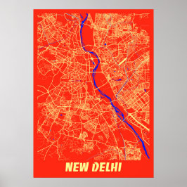 Neu Delhi - Indien Retro City Map Poster