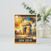 Neu-Delhi, Indien | Vintage Malerei Postkarte (Stehend Vorderseite)