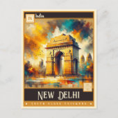 Neu-Delhi, Indien | Vintage Malerei Postkarte (Vorderseite)