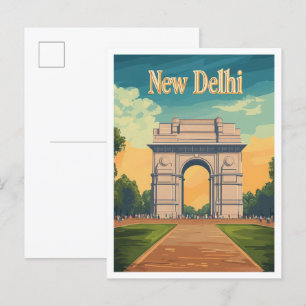 Neu-Delhi Indien Vintage Reiseillustration Postkarte