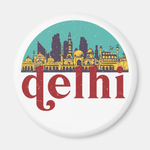 Neu-Delhi Indien Vintage-Stadt-Skyline Stadtbild K Magnet