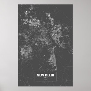 Neu-Delhi, Indien (weiß auf schwarz) Poster