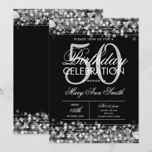NEU! Elegant 50. Geburtstagsparty Glitzern Silver Einladung