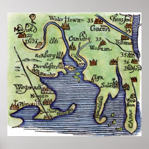 NEU-ENGLAND KARTE 1677 POSTER