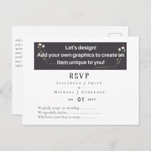 NEU! ENTWICKLUNGSEIGENE WEDDING RSVP Postcard ab 1 Postkarte (Vorne/Hinten)