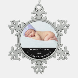 Neu Geborenes Baby First Christmas Foto Schneeflocken Zinn-Ornament