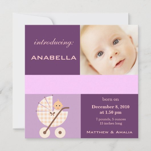 Neu Geborenes Baby Girl Ankündigung (Vorderseite)