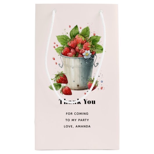 Neu gepickte Erdbeeren in einem Eimer Vielen Dank Kleine Geschenktüte (Rückseite)