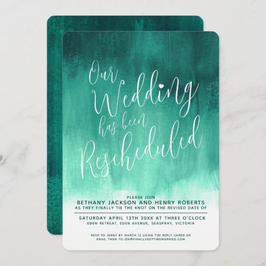 Neu geplante Hochzeit der smaragdgrünen modernen K Einladung (Vorne/Hinten)