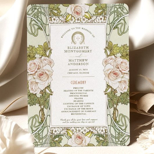 Neu gestaltetes Hochzeitsprogramm mit rosa Rosen Einladung