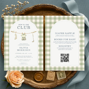 Neu im Club All in One Golf Gingham Baby Shower Einladung