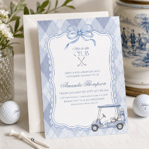 Neu im Club Blaues Golfcart-Baby-Shower Einladung