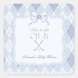 Neu im Club Blue Boy Golf Baby Shower Dekoration Quadratischer Aufkleber