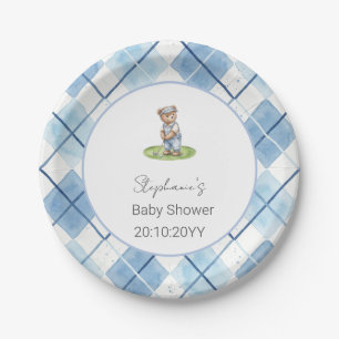 Neu im Club Blue Golfing Bear Babyparty Pappteller