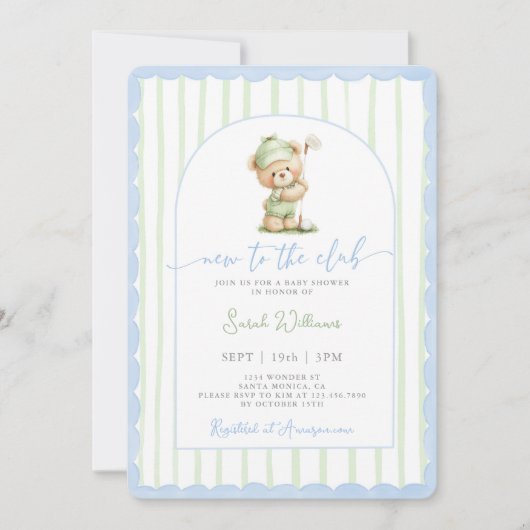 Neu im Club Golf Baby Shower Boy Einladung (Vorderseite)