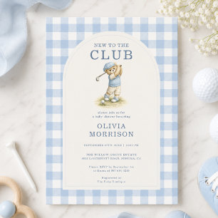 Neu im Club Golf Bär Blau Baby Shower Einladung