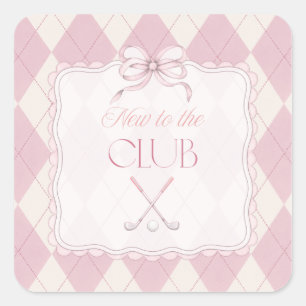 Neu im Club Pink Girl Golf Baby Shower Dekoration Quadratischer Aufkleber
