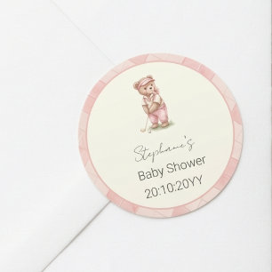 Neu im Club Pink Golfbär Baby Shower Runder Aufkleber
