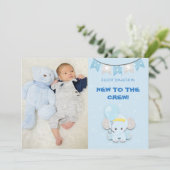 Neu im Foto der Crew Niedlich Elephant Baby Boy Ankündigung (Stehend Vorderseite)