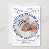 Neu in der Crew 2 Foto Blue Nautical Anchor Birth Ankündigung (Vorderseite)