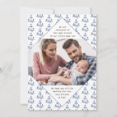 Neu in der Crew 2 Foto Blue Nautical Anchor Birth Ankündigung (Rückseite)