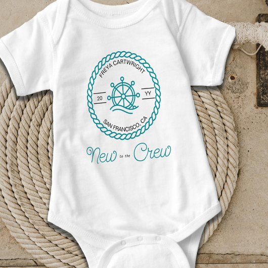Neu in der Crew Nautical Aquamarin Ship Wheel Cust Baby Strampler