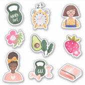 Neu | Neujahrsresolutionen Girly Illustrative Aufkleber (Vorderseite)