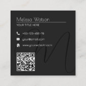 Neu schwarzer Minimaler moderner QR-Code Quadratische Visitenkarte (Rückseite)