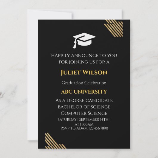 Neu Schwarzer Uni-Abschluss - stilvoller Start Einladung (Vorderseite)