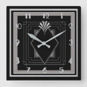 Neu sehr Art Deco (silber/schwarz) Quadratische Wanduhr (Vorderseite)