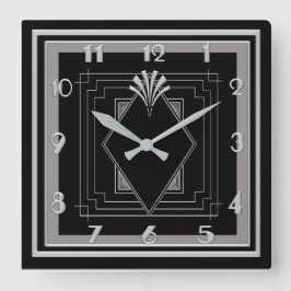 Neu sehr Art Deco (silber/schwarz) Quadratische Wanduhr