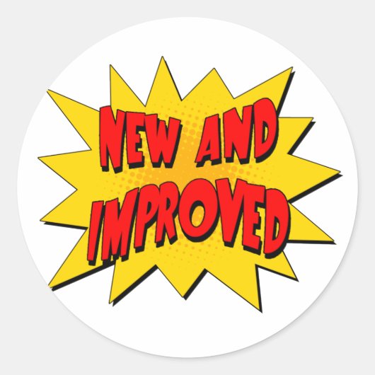 NEU und VERBESSERT Runder Aufkleber (Vorderseite)