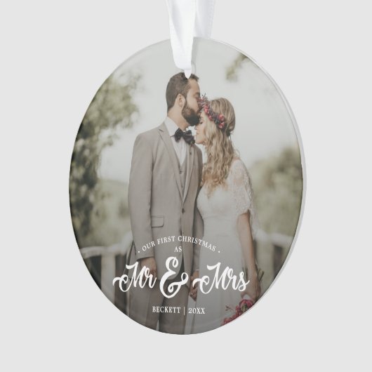 Neu verheiratete First Christmas Mr. & Mrs. Foto Ornament (Vorderseite)
