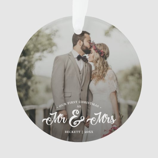 Neu verheiratete First Christmas Mr. & Mrs. Foto Ornament (Vorderseite)