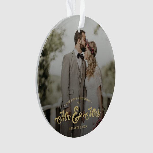 Neu verheiratete First Christmas Mr. & Mrs. Foto Ornament (Vorderseite)
